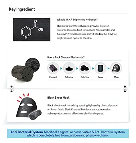 רשמי מדיהאל [מסכת גיליון מס ' 1 של קוריאה] - 10 חבילות מסכת פחם לחות / מסכת פנים סופר לחות וניקוי,